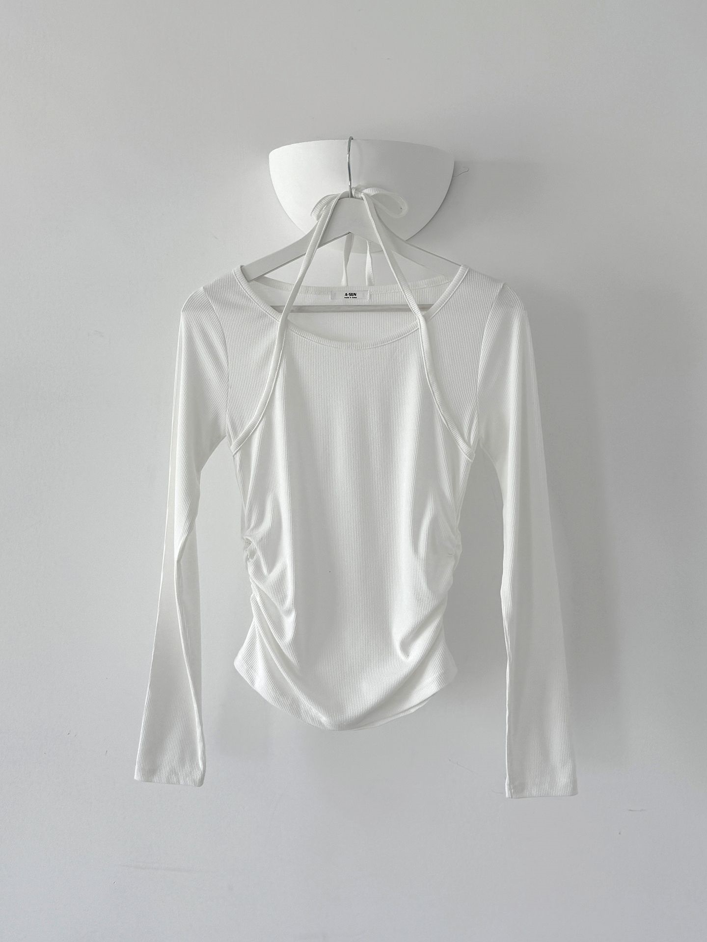 ホルターネックベーシックスリムレイヤード風長袖配色Tシャツ | 詳細画像11