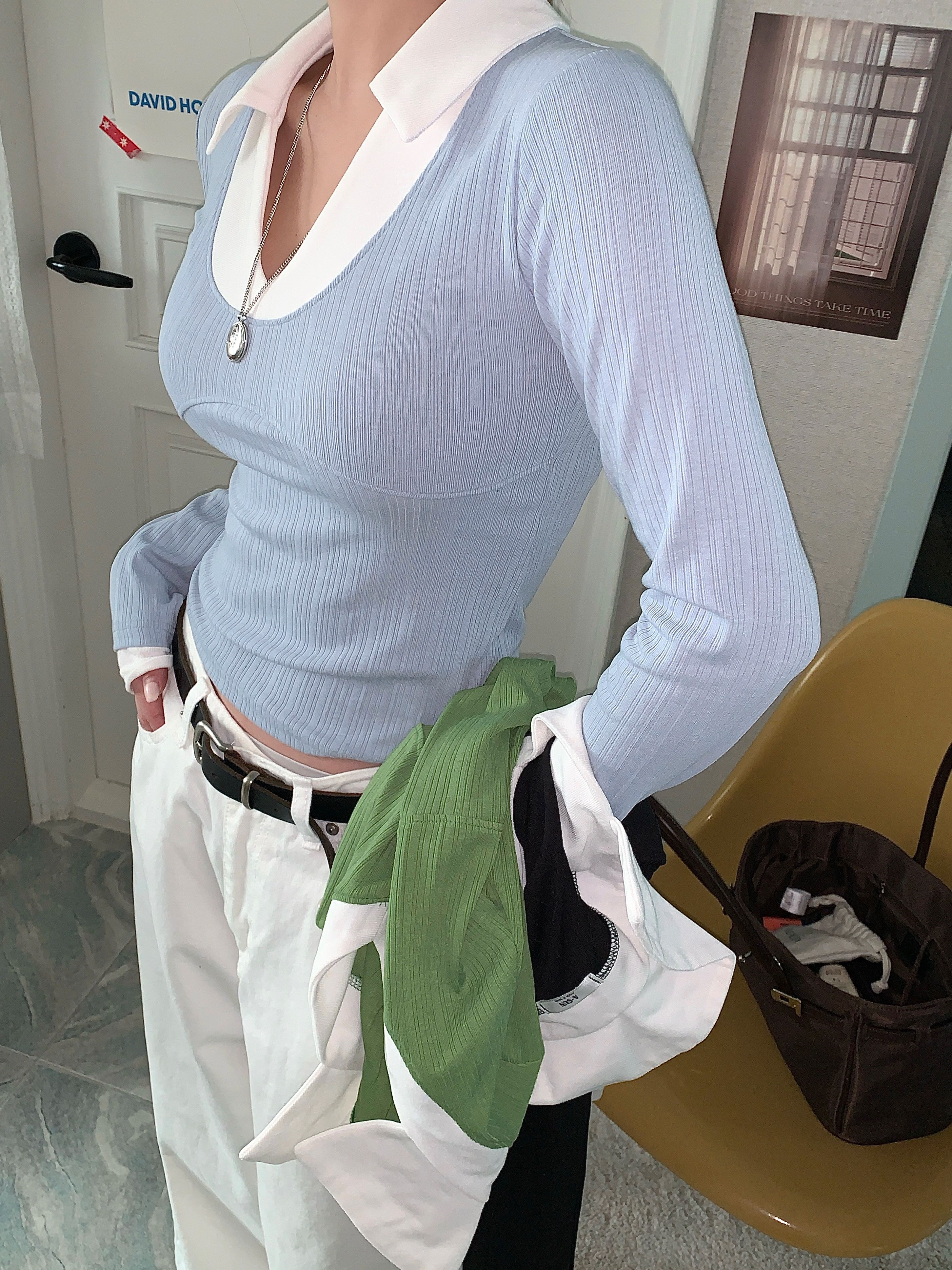 配色カラースリムレイヤード風長袖Tシャツ | 詳細画像4