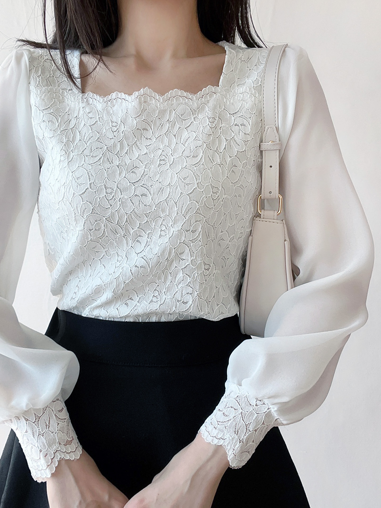 レースコンビベーシック長袖ブラウス | 詳細画像2