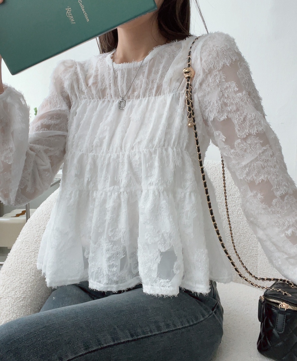 シースルーラウンドネックベーシック長袖ブラウス | 詳細画像2