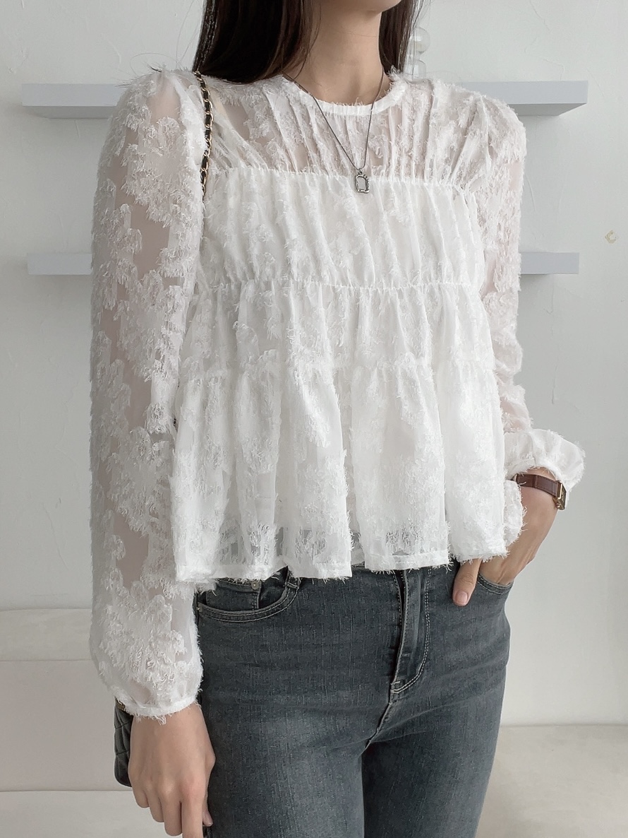 シースルーラウンドネックベーシック長袖ブラウス | 詳細画像3