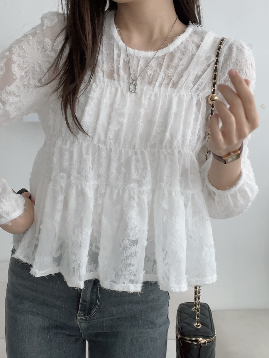 シースルーラウンドネックベーシック長袖ブラウス | 詳細画像4