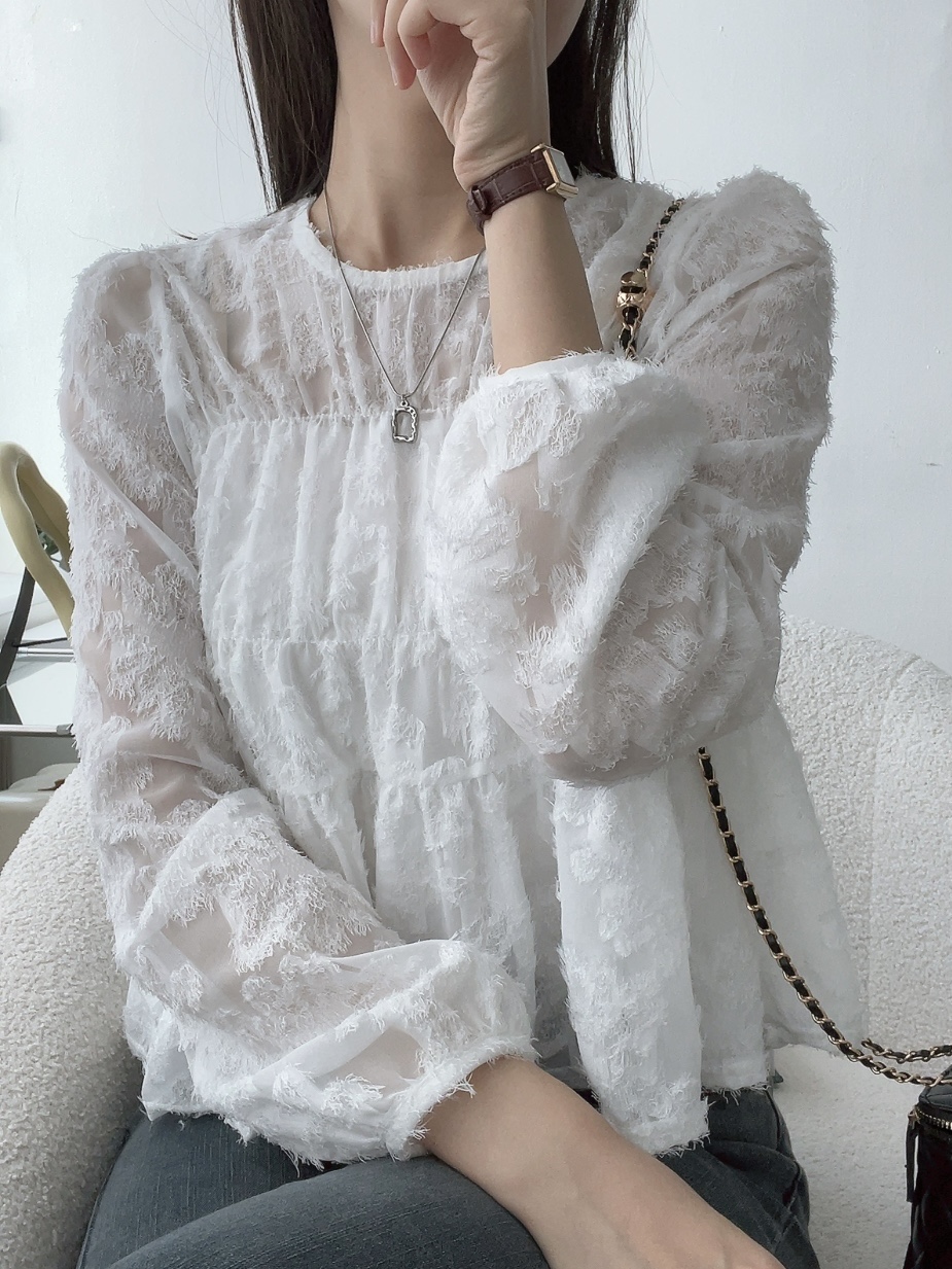 シースルーラウンドネックベーシック長袖ブラウス | 詳細画像5