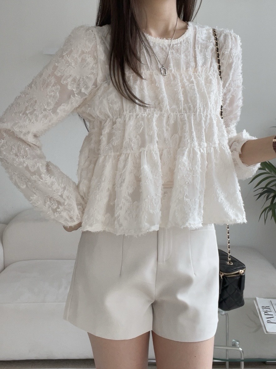 シースルーラウンドネックベーシック長袖ブラウス | 詳細画像10