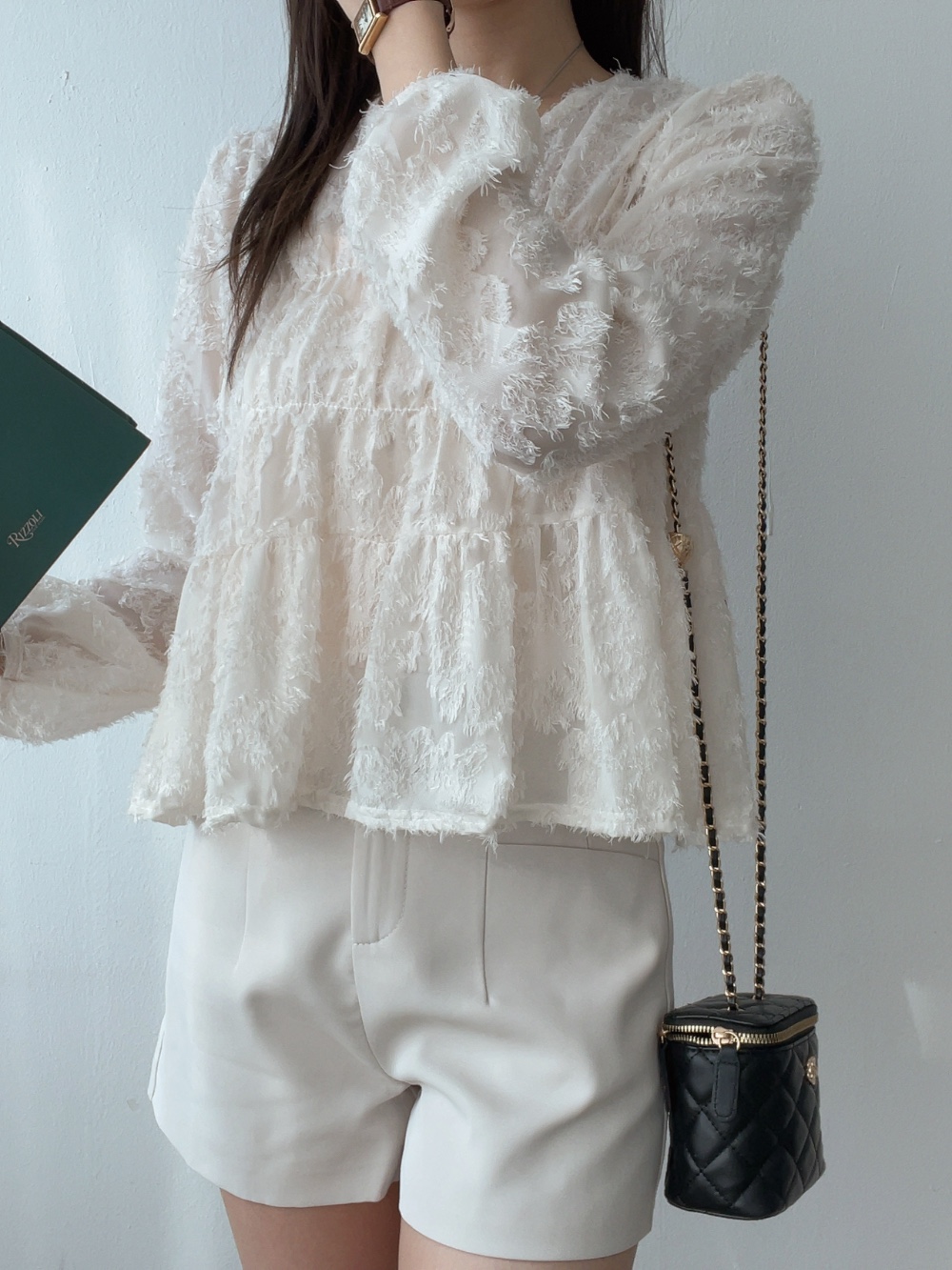 シースルーラウンドネックベーシック長袖ブラウス | 詳細画像12