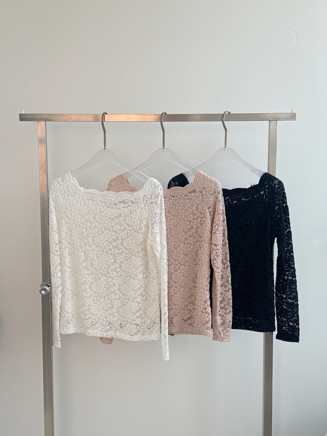 レースシースルーラウンドネックベーシックレイヤード風長袖Tシャツ | 詳細画像10