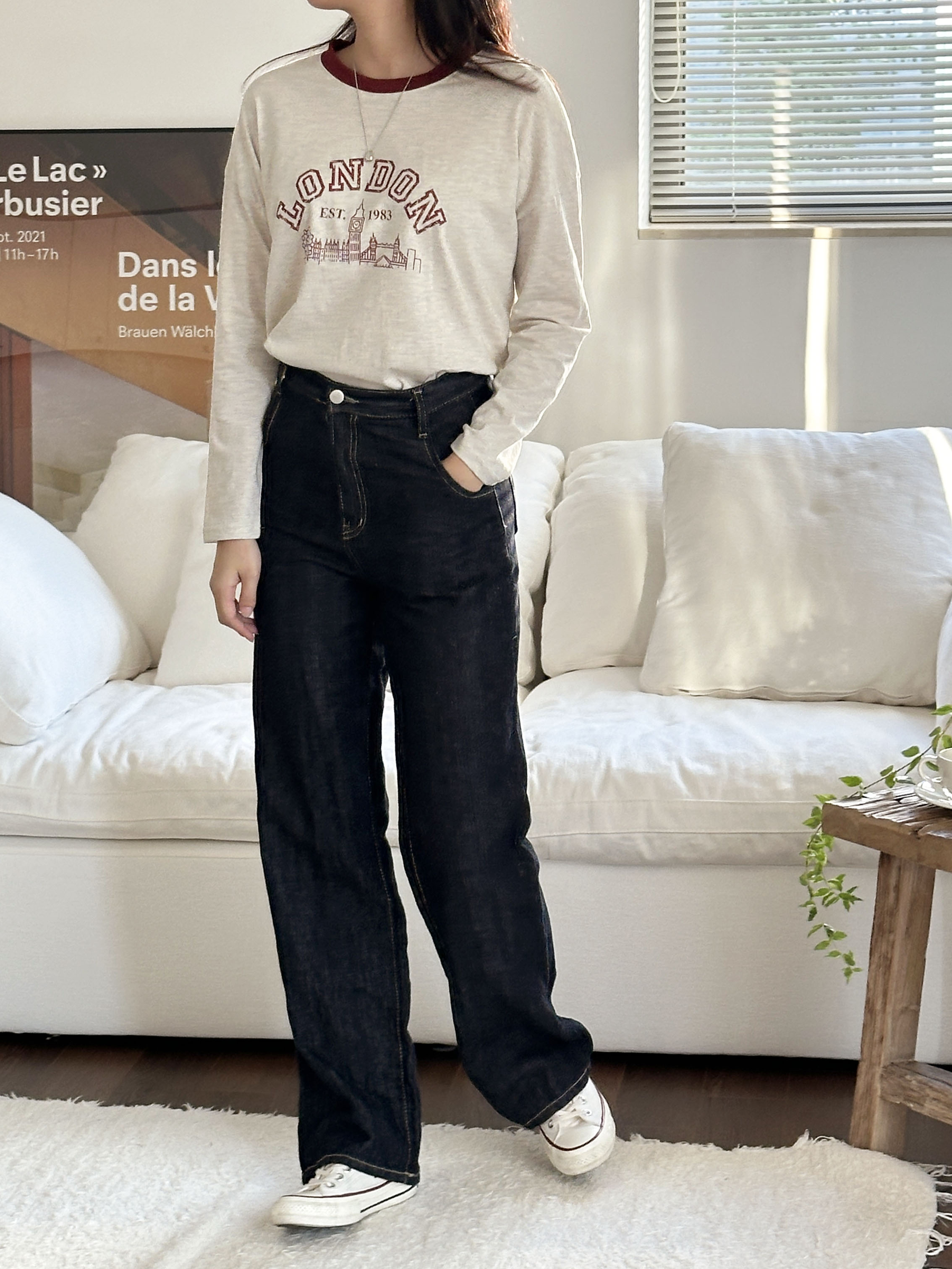 コットンラウンドネックベーシック長袖ロゴ配色Tシャツ | 詳細画像3