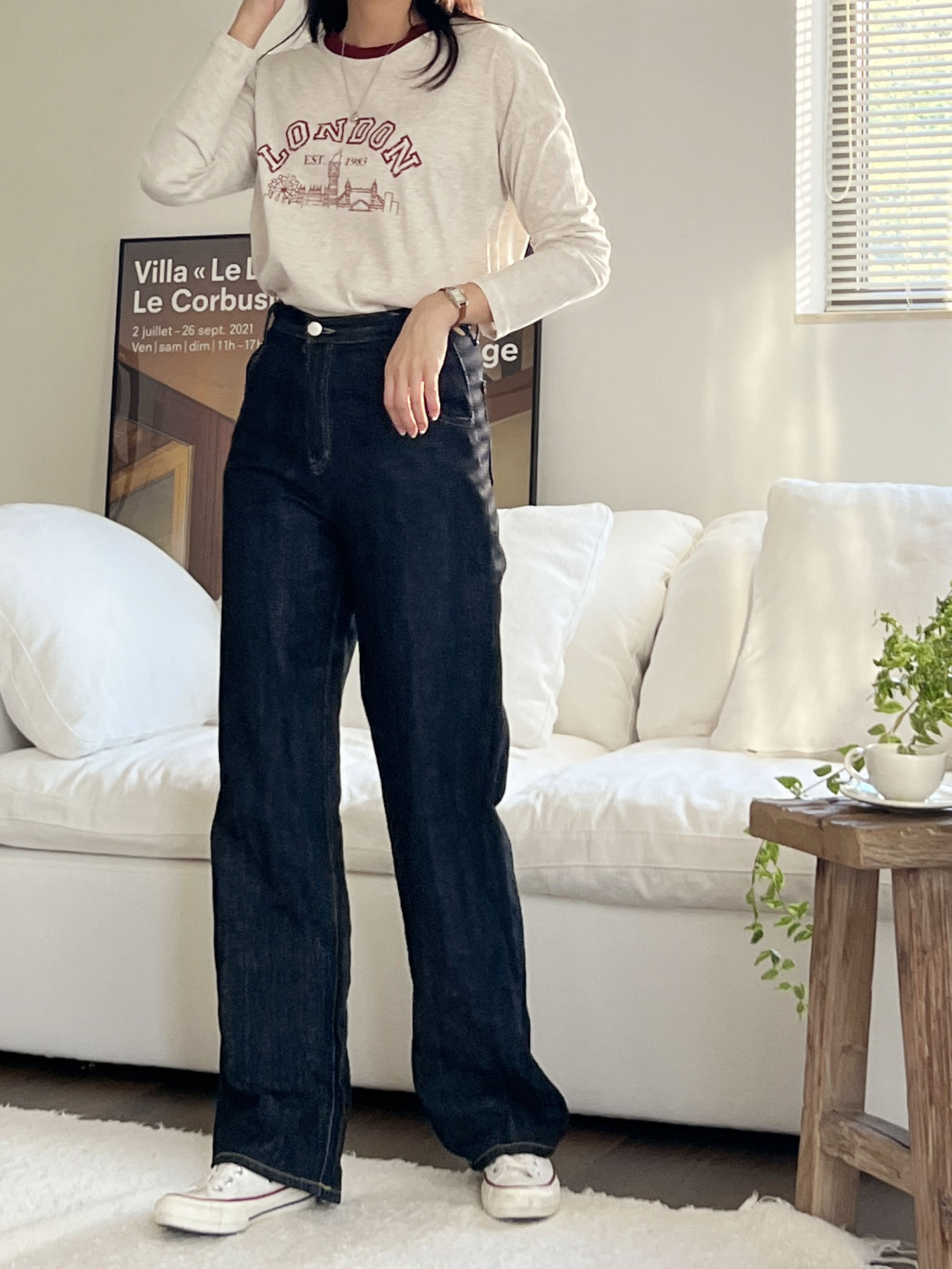 コットンラウンドネックベーシック長袖ロゴ配色Tシャツ | 詳細画像8