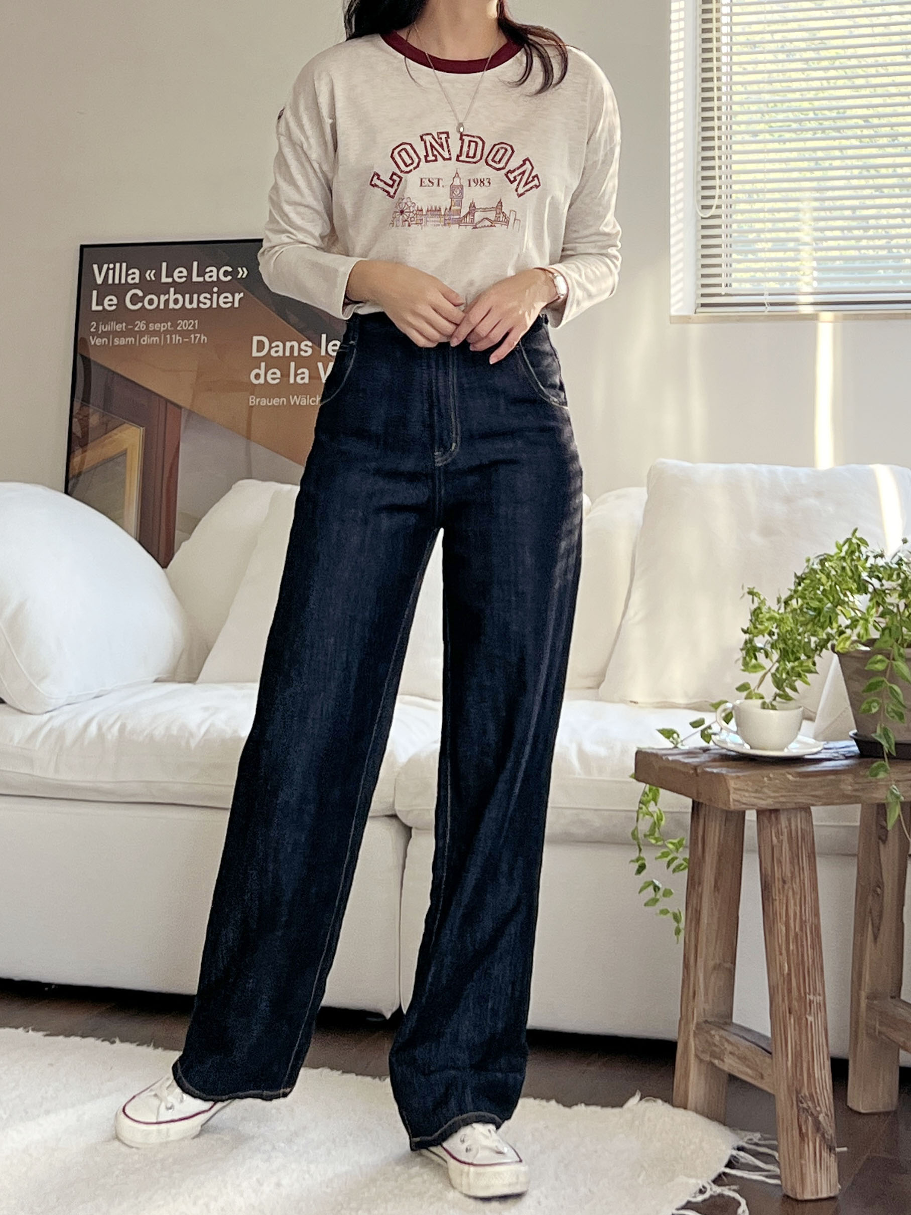 コットンラウンドネックベーシック長袖ロゴ配色Tシャツ | 詳細画像9