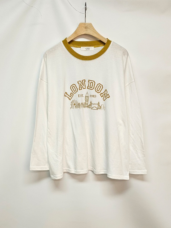 コットンラウンドネックベーシック長袖ロゴ配色Tシャツ | 詳細画像11