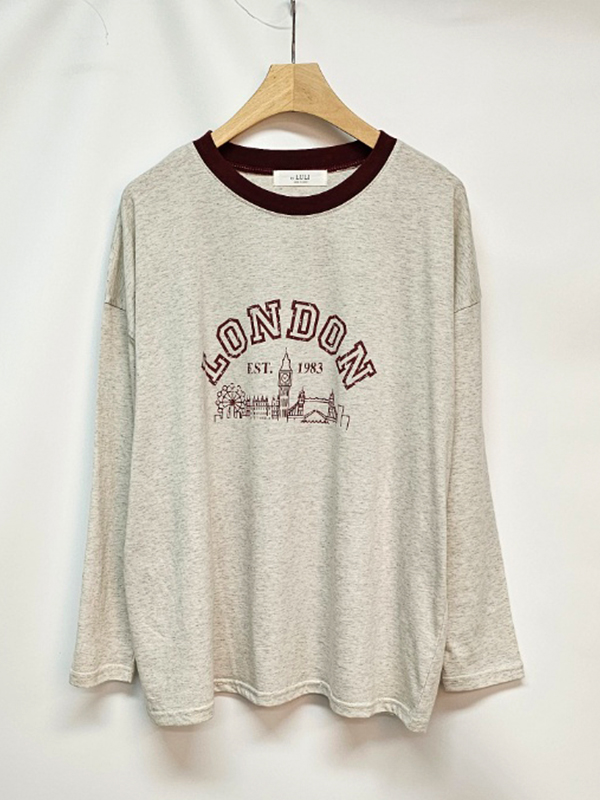 コットンラウンドネックベーシック長袖ロゴ配色Tシャツ | 詳細画像13