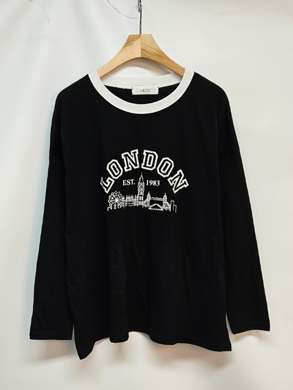 コットンラウンドネックベーシック長袖ロゴ配色Tシャツ | 詳細画像14