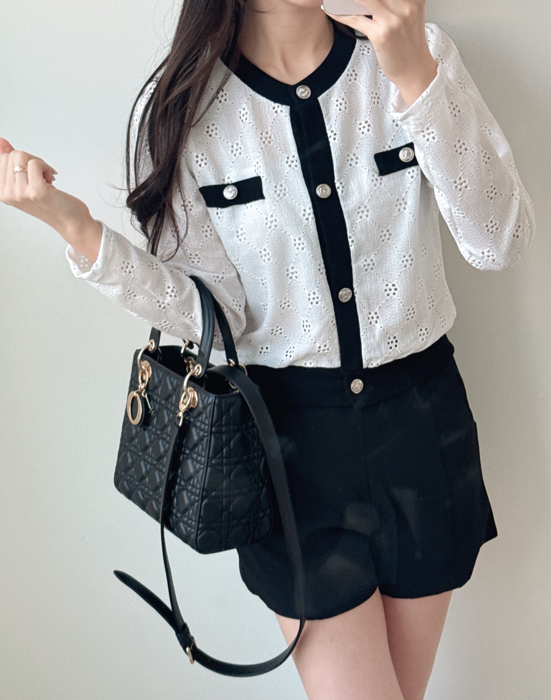 ニットボタンラウンドネック長袖配色カーディガン | 詳細画像4