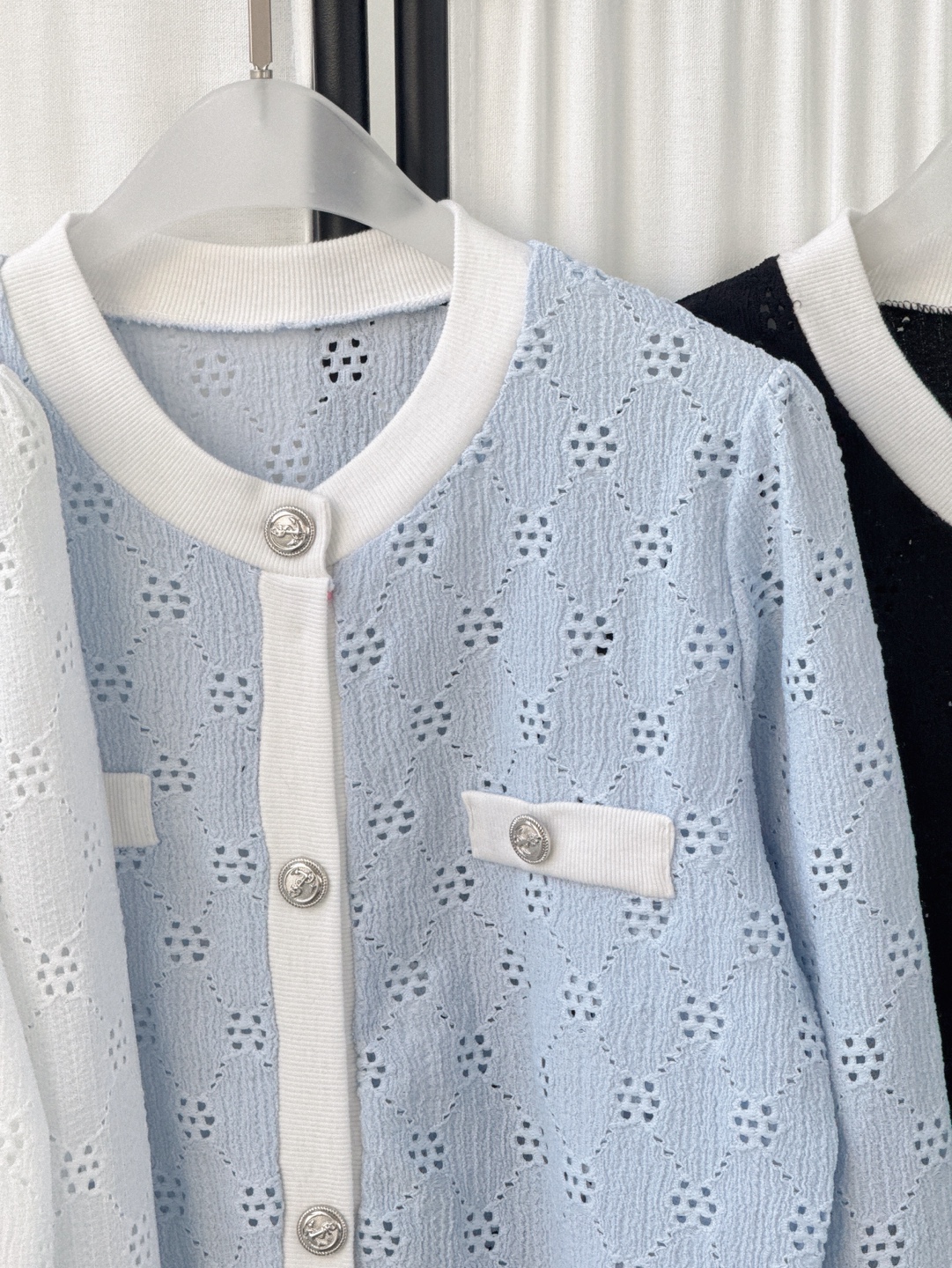 ニットボタンラウンドネック長袖配色カーディガン | 詳細画像8