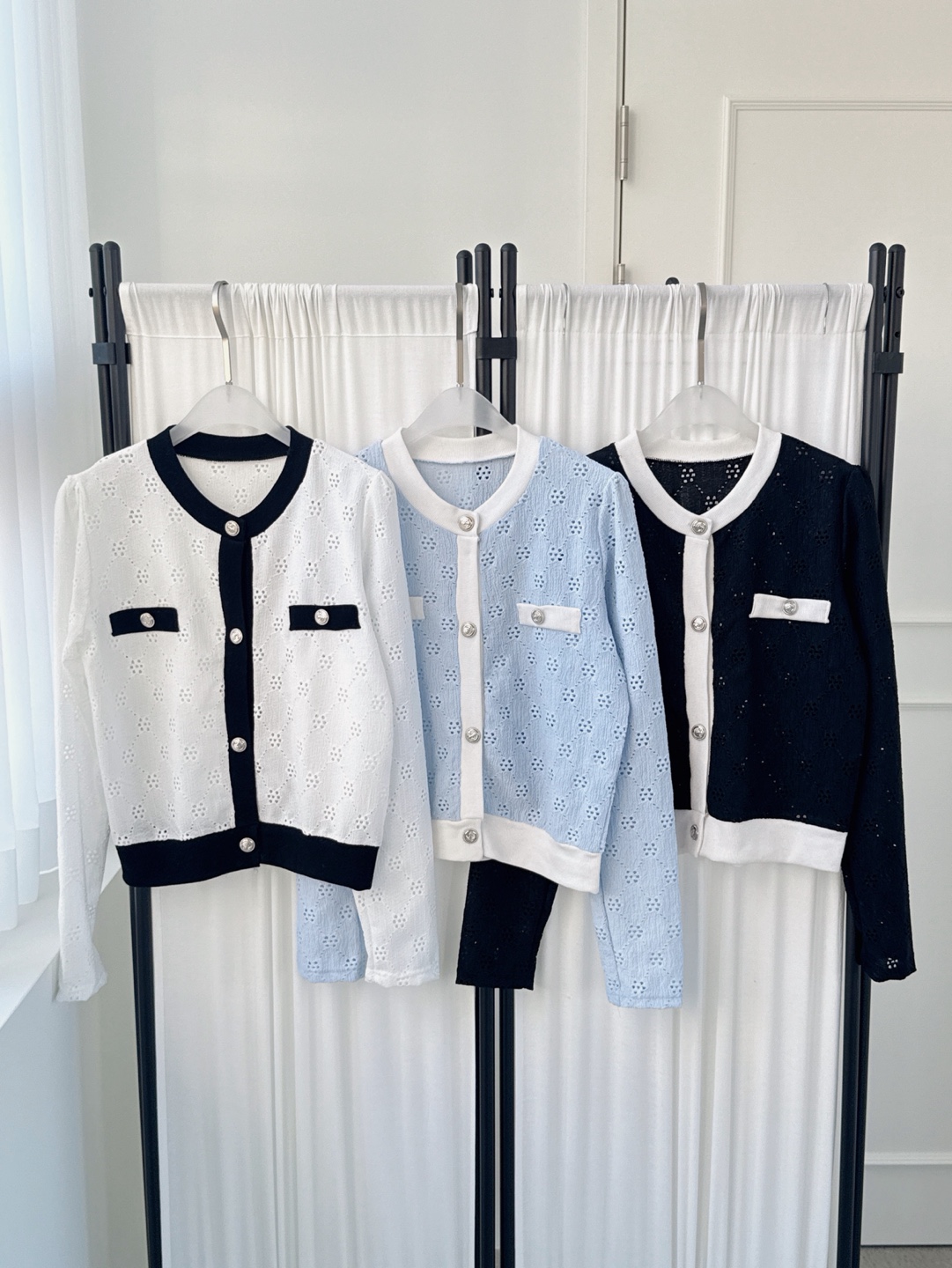 ニットボタンラウンドネック長袖配色カーディガン | 詳細画像10