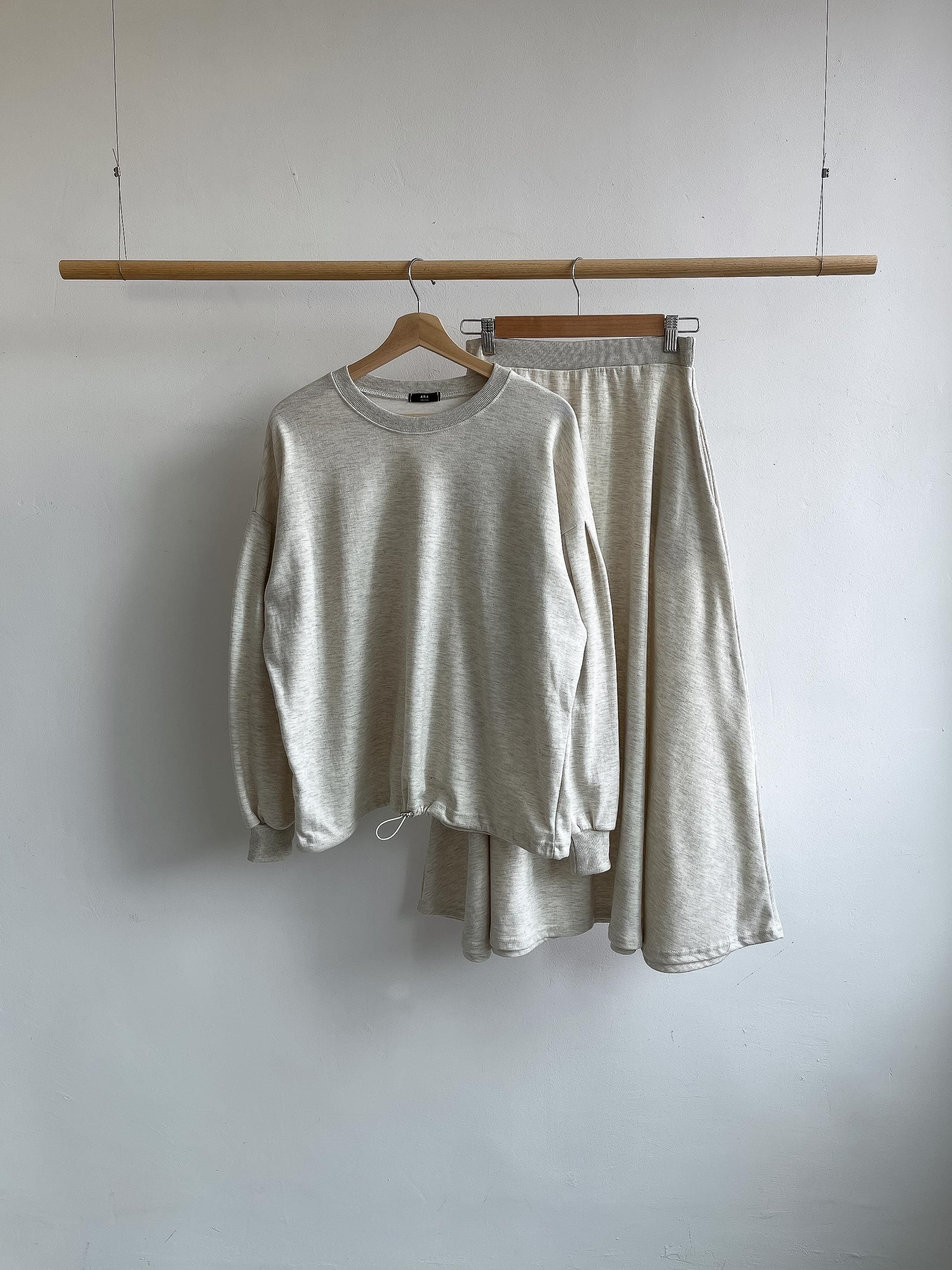 ラウンドネックベーシックウエストゴムロング長袖フレアセットアップスカートスウェットトレーニング | 詳細画像29