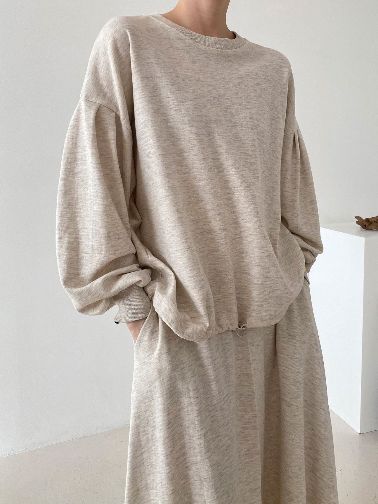 ラウンドネックベーシックウエストゴムロング長袖フレアセットアップスカートスウェットトレーニング | 詳細画像6