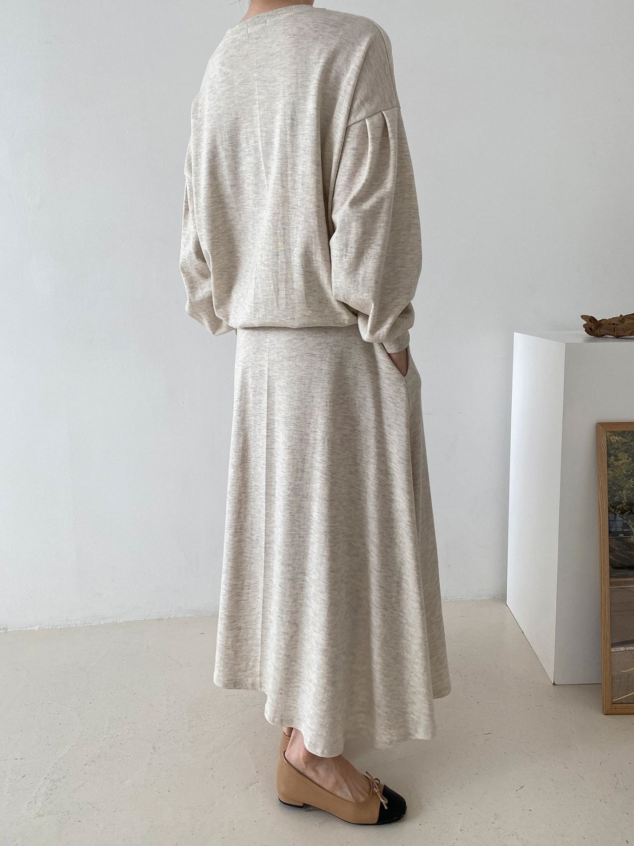 ラウンドネックベーシックウエストゴムロング長袖フレアセットアップスカートスウェットトレーニング | 詳細画像7