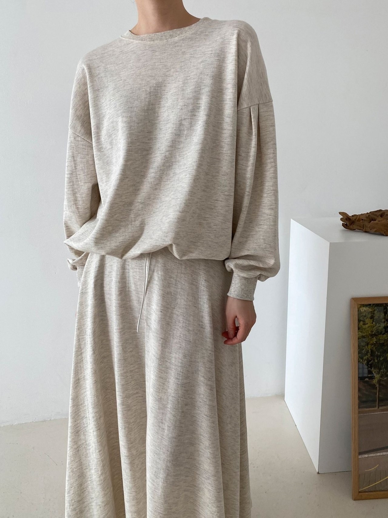 ラウンドネックベーシックウエストゴムロング長袖フレアセットアップスカートスウェットトレーニング | 詳細画像8