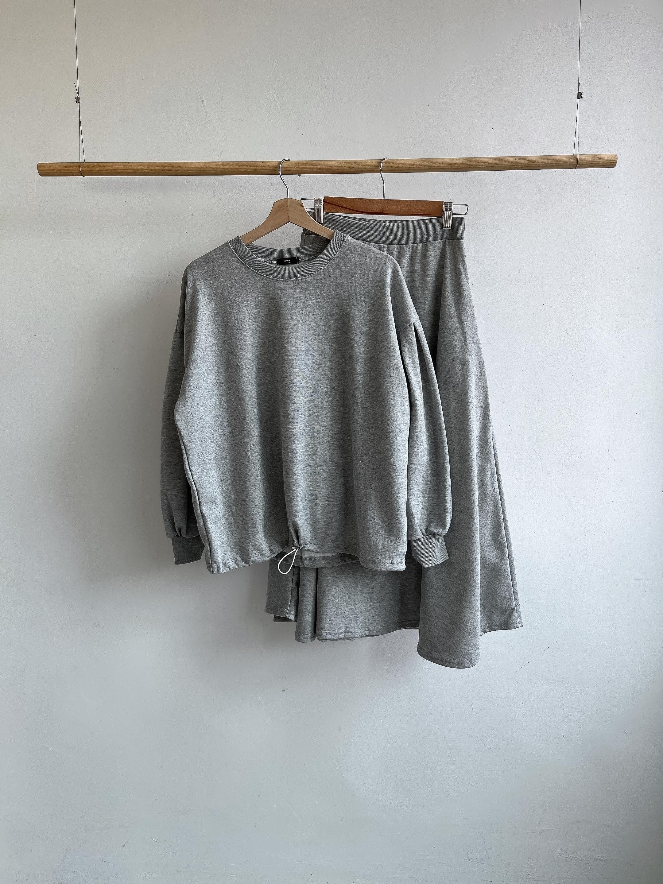 ラウンドネックベーシックウエストゴムロング長袖フレアセットアップスカートスウェットトレーニング | 詳細画像28