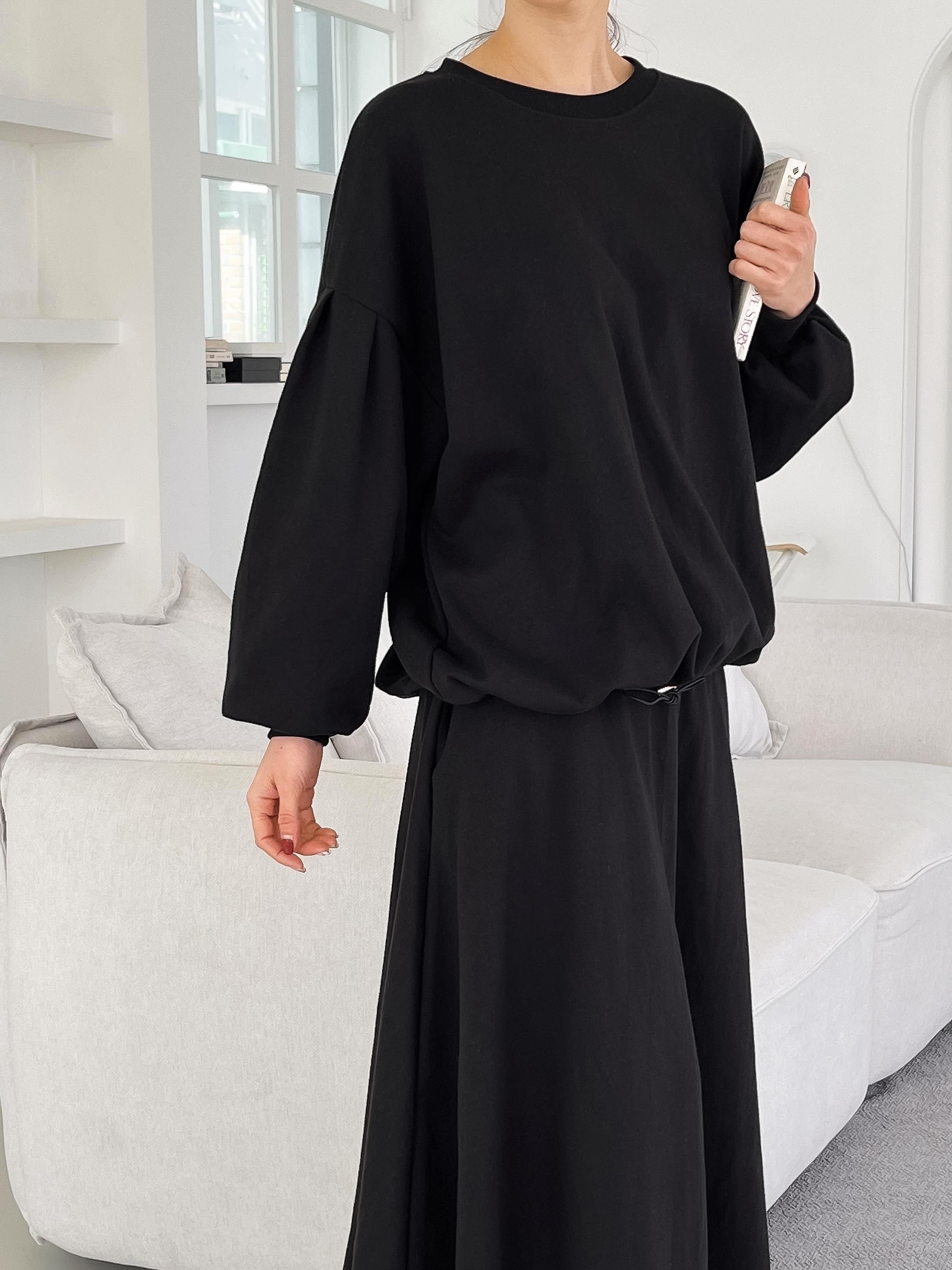 ラウンドネックベーシックウエストゴムロング長袖フレアセットアップスカートスウェットトレーニング | 詳細画像21