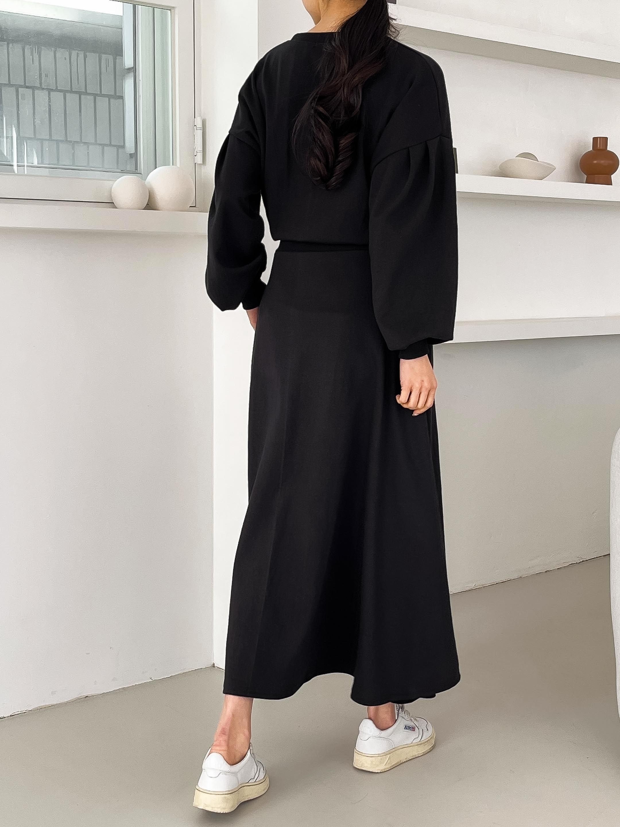 ラウンドネックベーシックウエストゴムロング長袖フレアセットアップスカートスウェットトレーニング | 詳細画像18