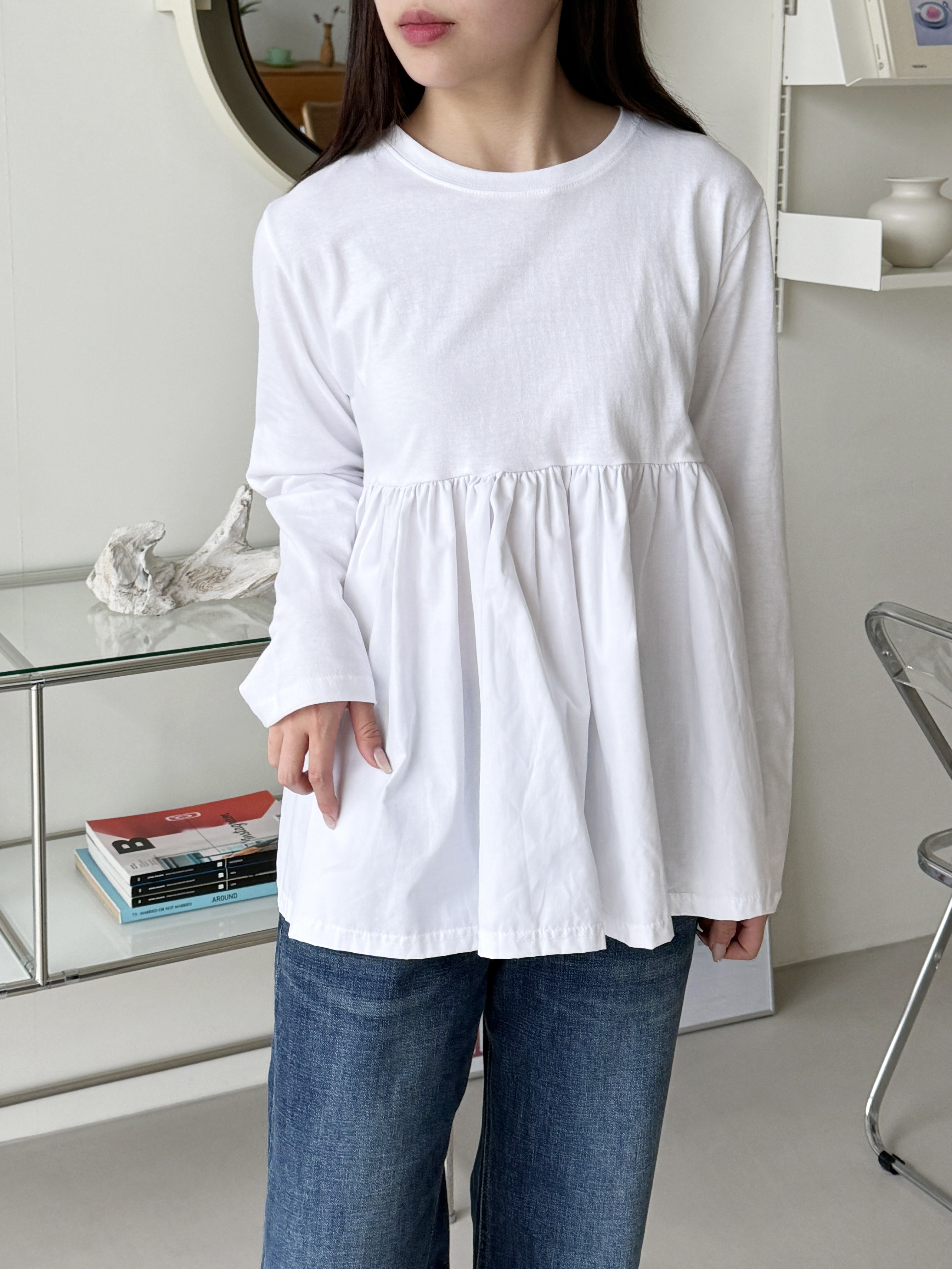 コットン長袖ギャザーTシャツ | 詳細画像2