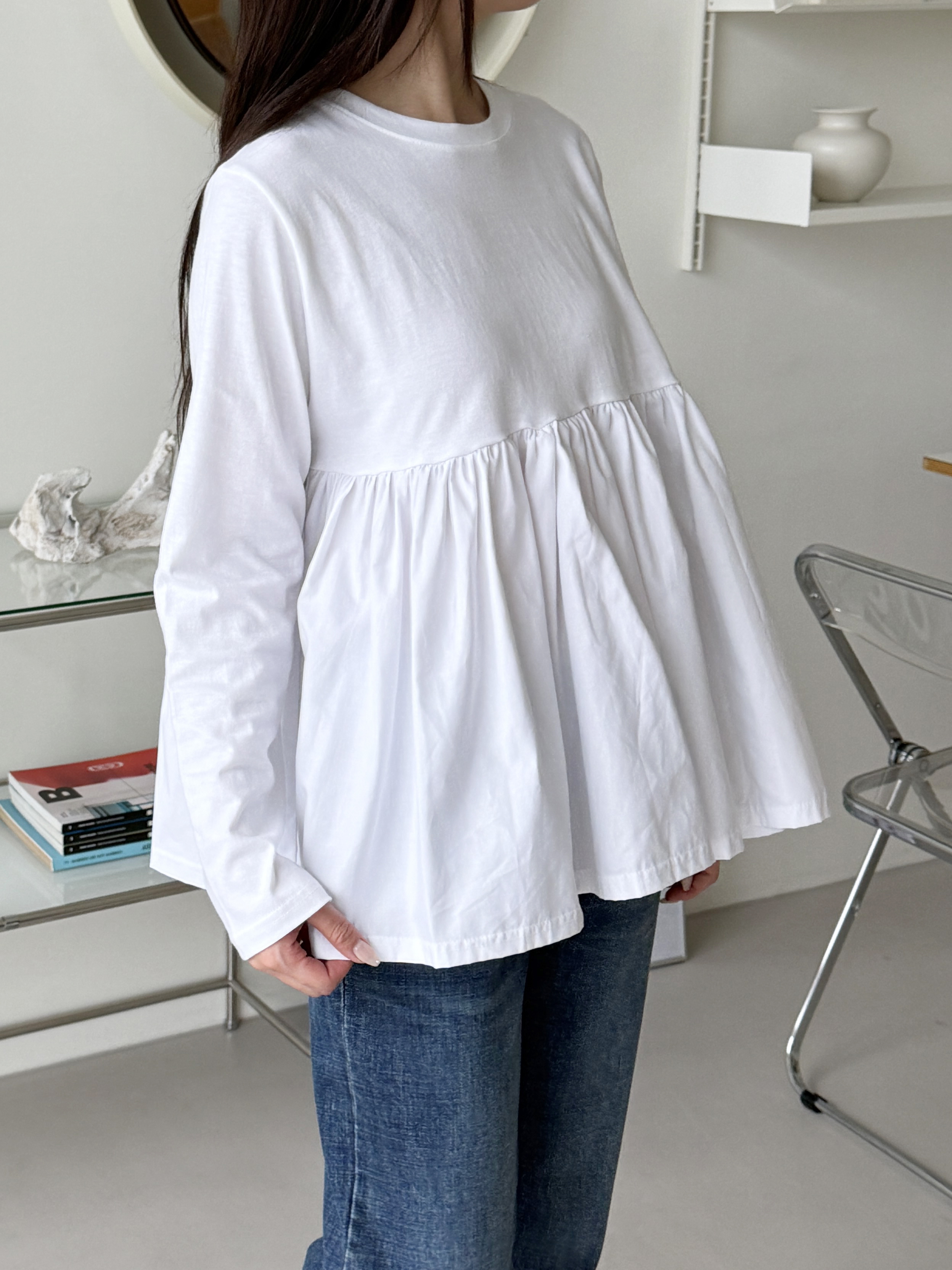 コットン長袖ギャザーTシャツ | 詳細画像3