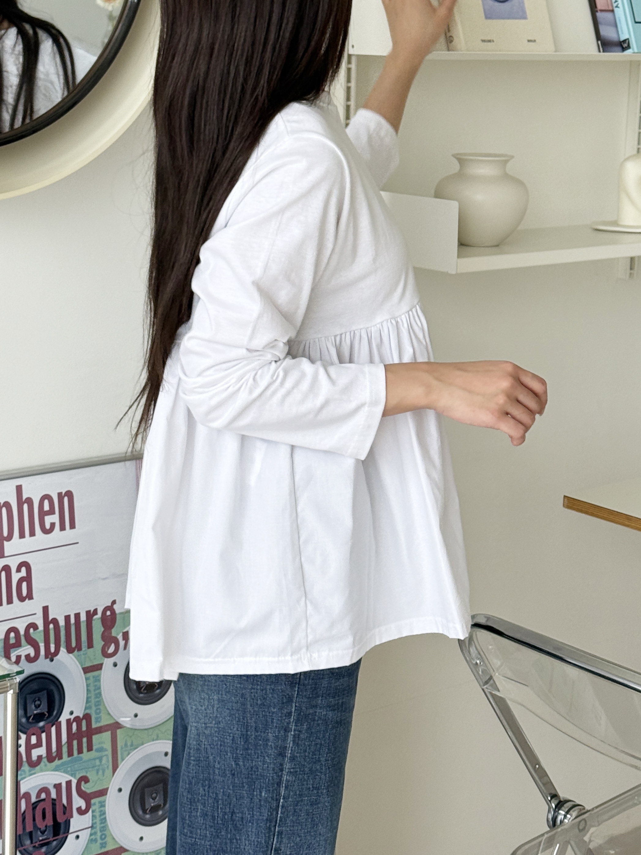 コットン長袖ギャザーTシャツ | 詳細画像5