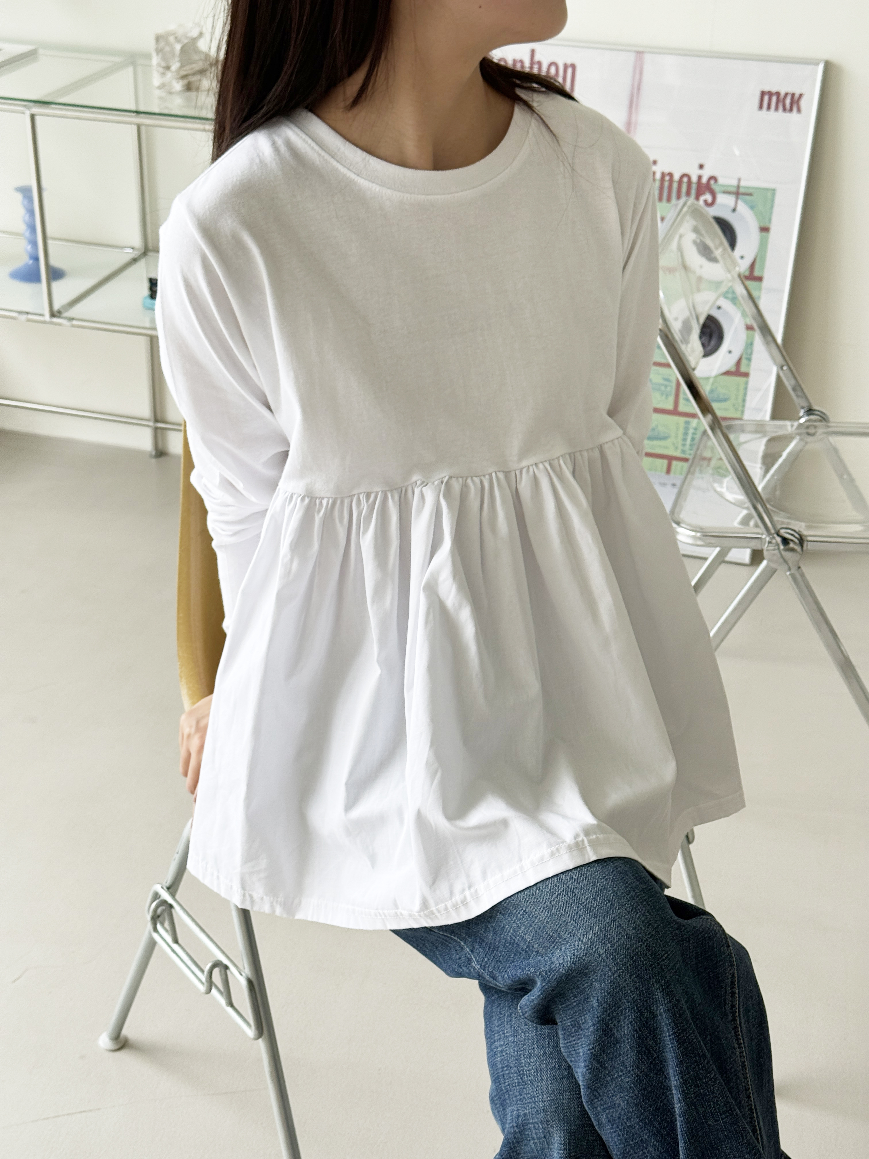 コットン長袖ギャザーTシャツ | 詳細画像6