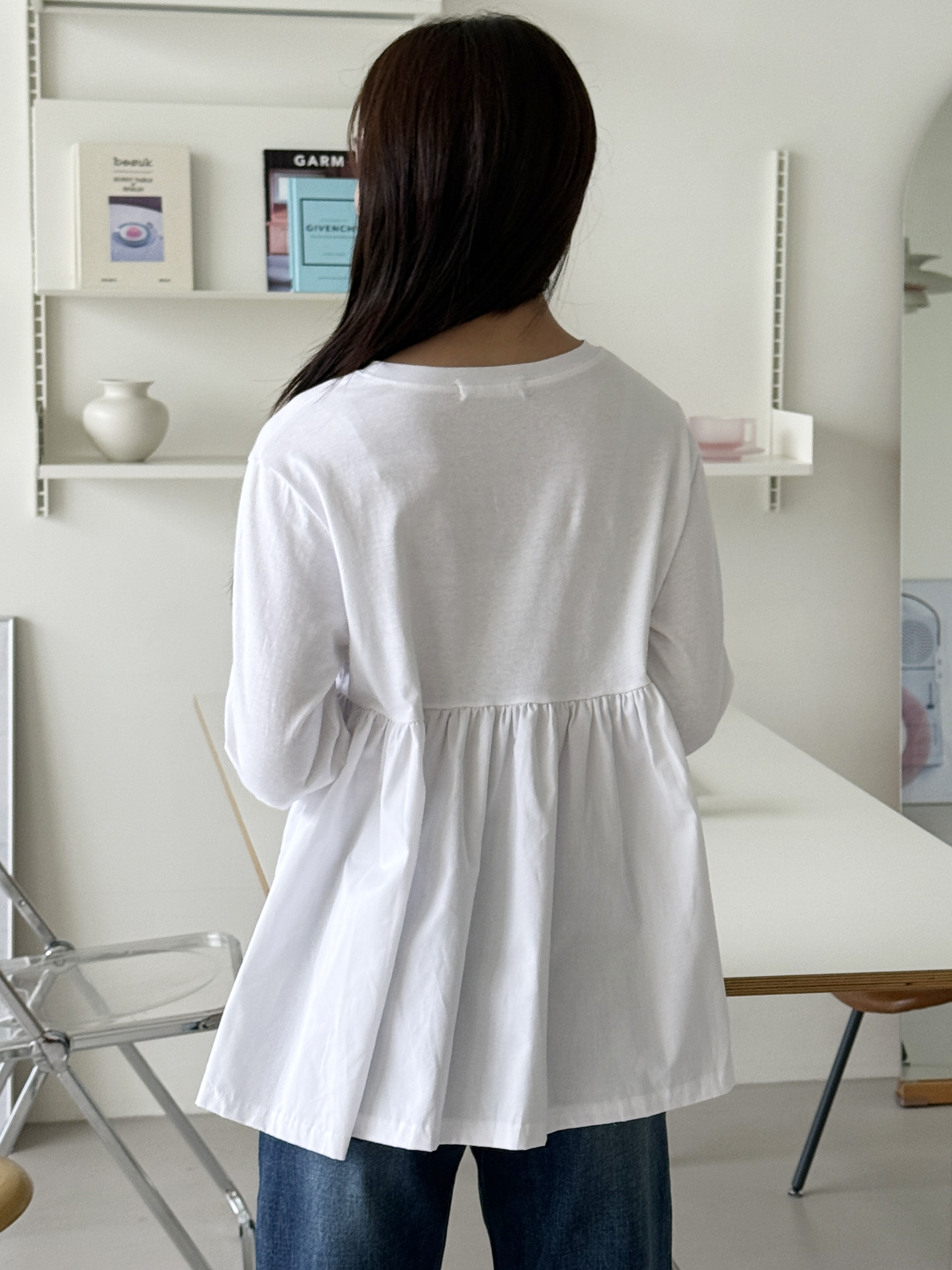 コットン長袖ギャザーTシャツ | 詳細画像10