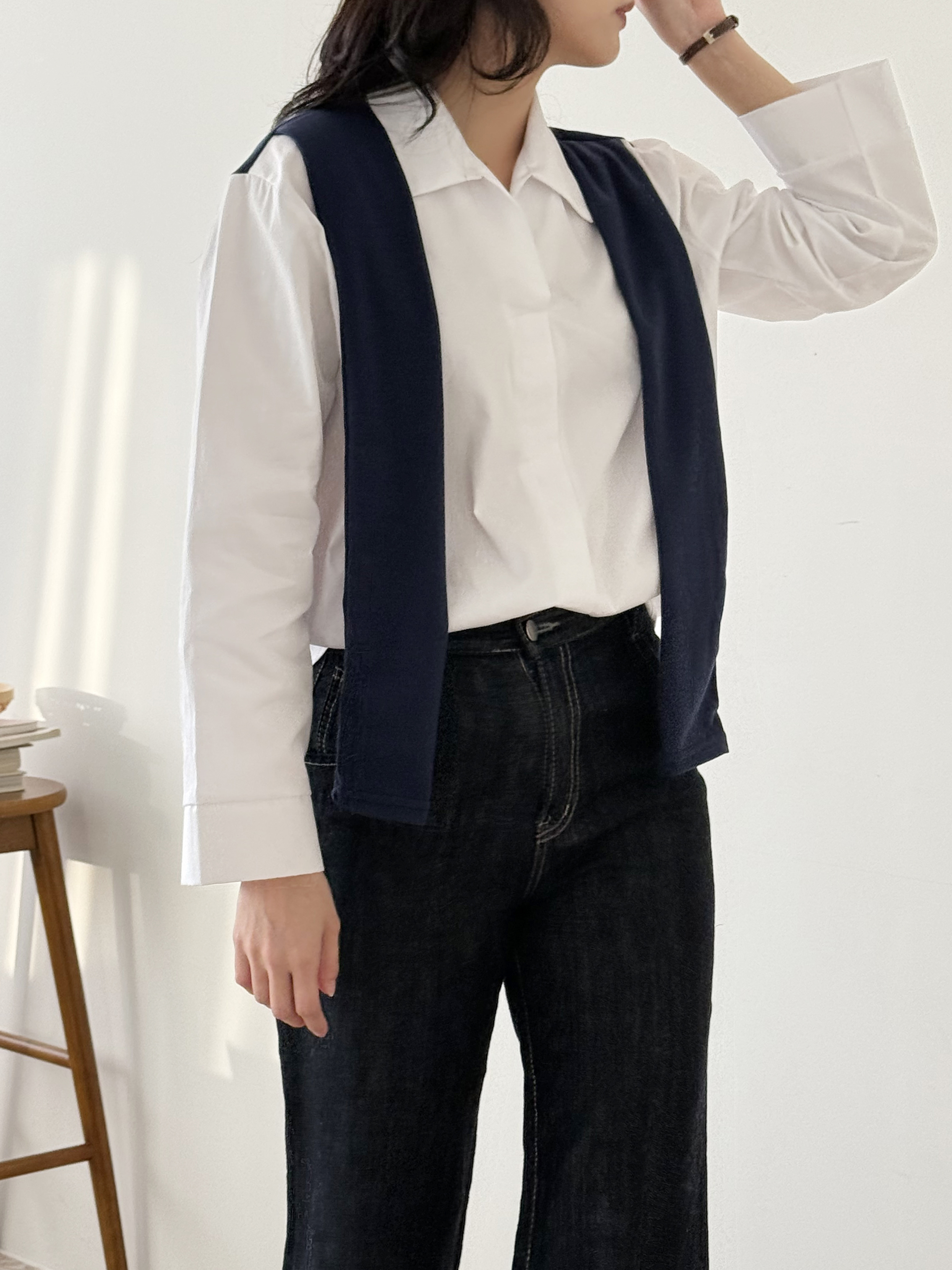 コンビ配色カラーベーシックレイヤード風長袖カーディガン | 詳細画像3