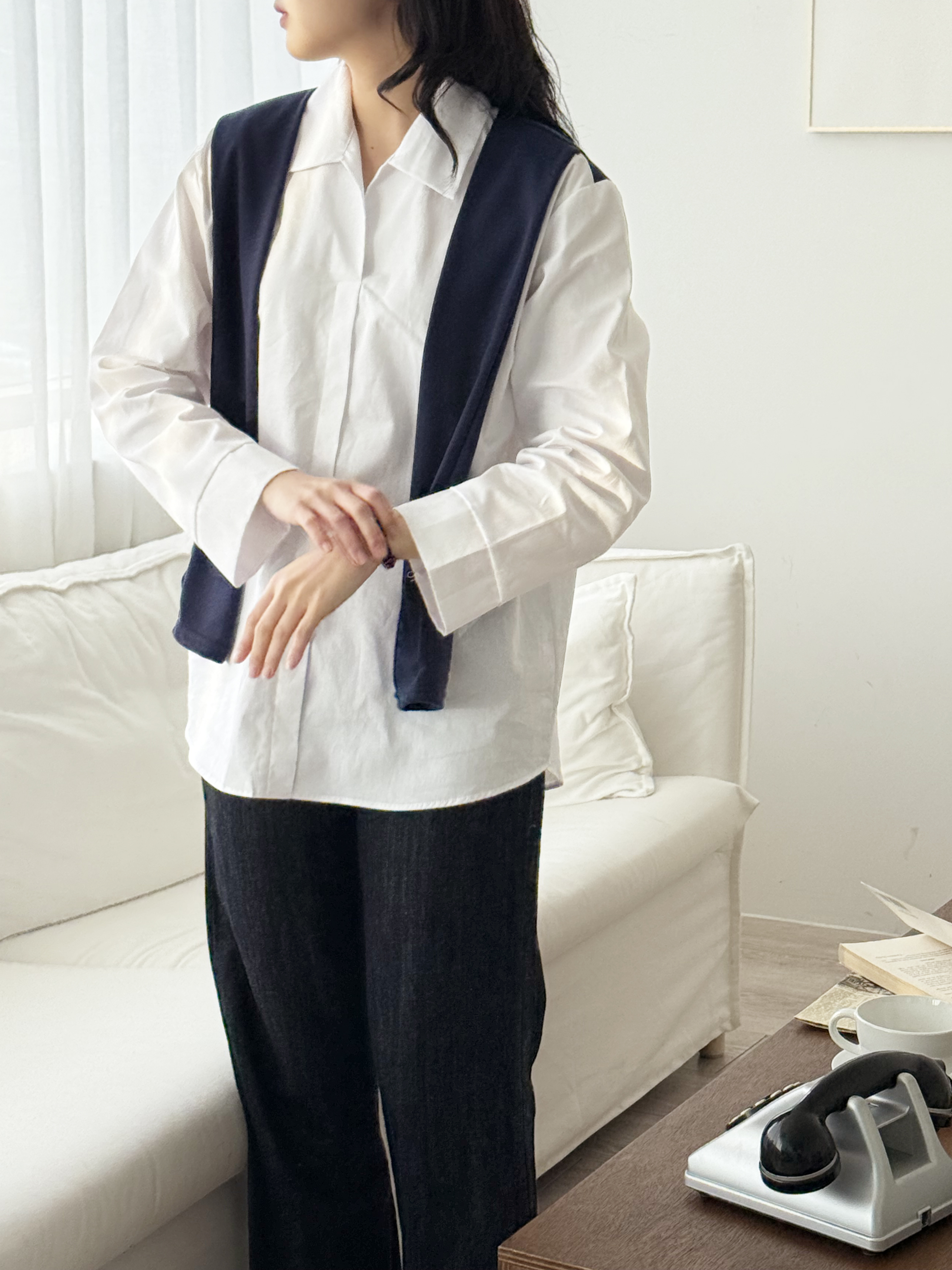 コンビ配色カラーベーシックレイヤード風長袖カーディガン | 詳細画像7