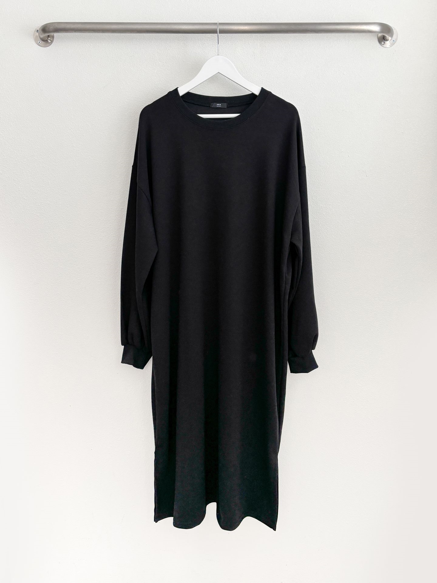 ラウンドネックスリットベーシックボクシールーズ長袖ワンピース | 詳細画像18