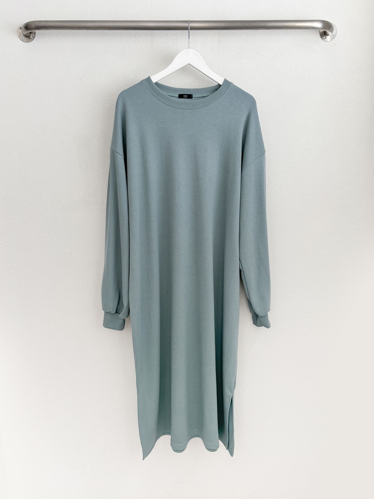 ラウンドネックスリットベーシックボクシールーズ長袖ワンピース | 詳細画像19