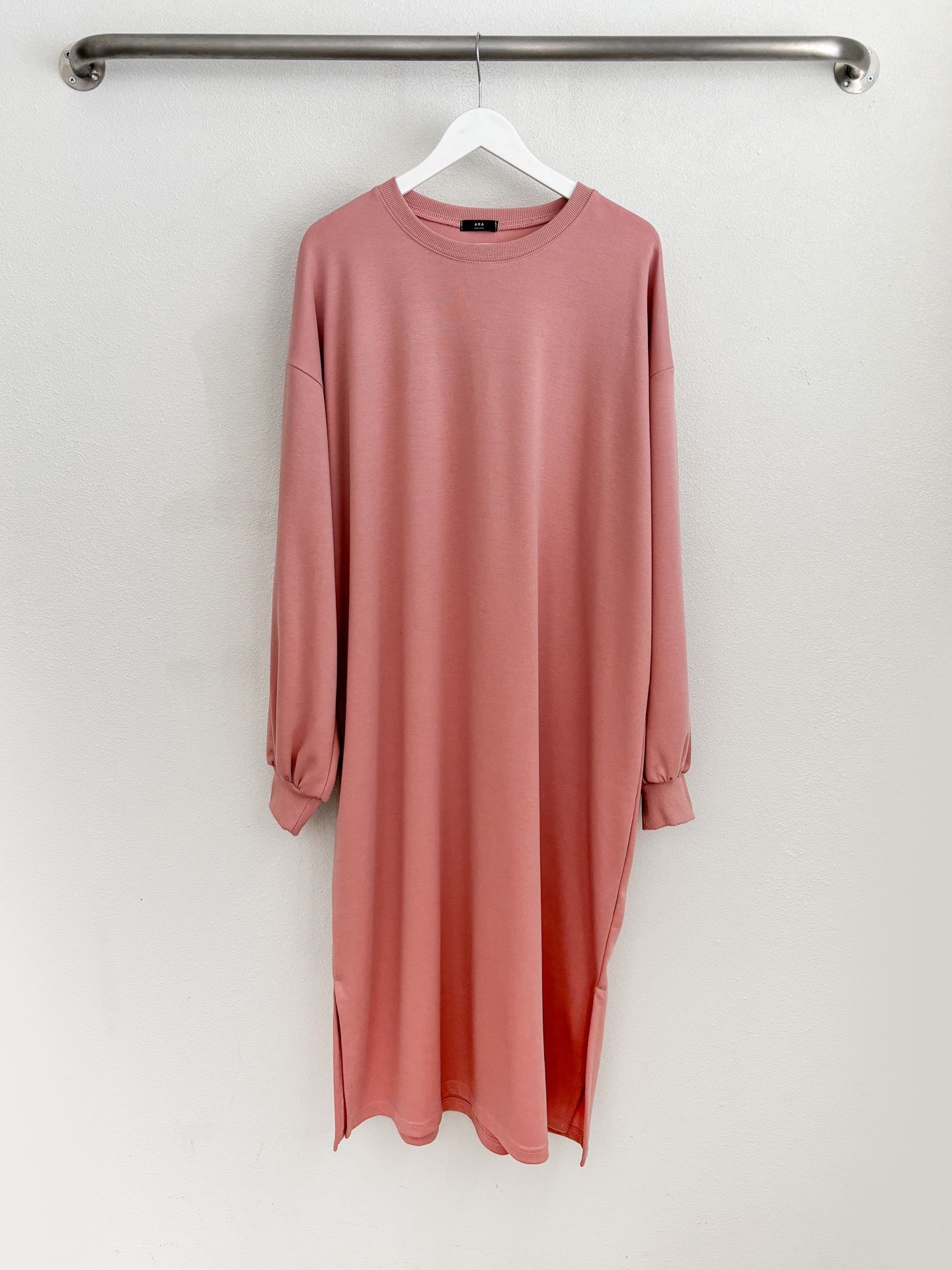 ラウンドネックスリットベーシックボクシールーズ長袖ワンピース | 詳細画像21