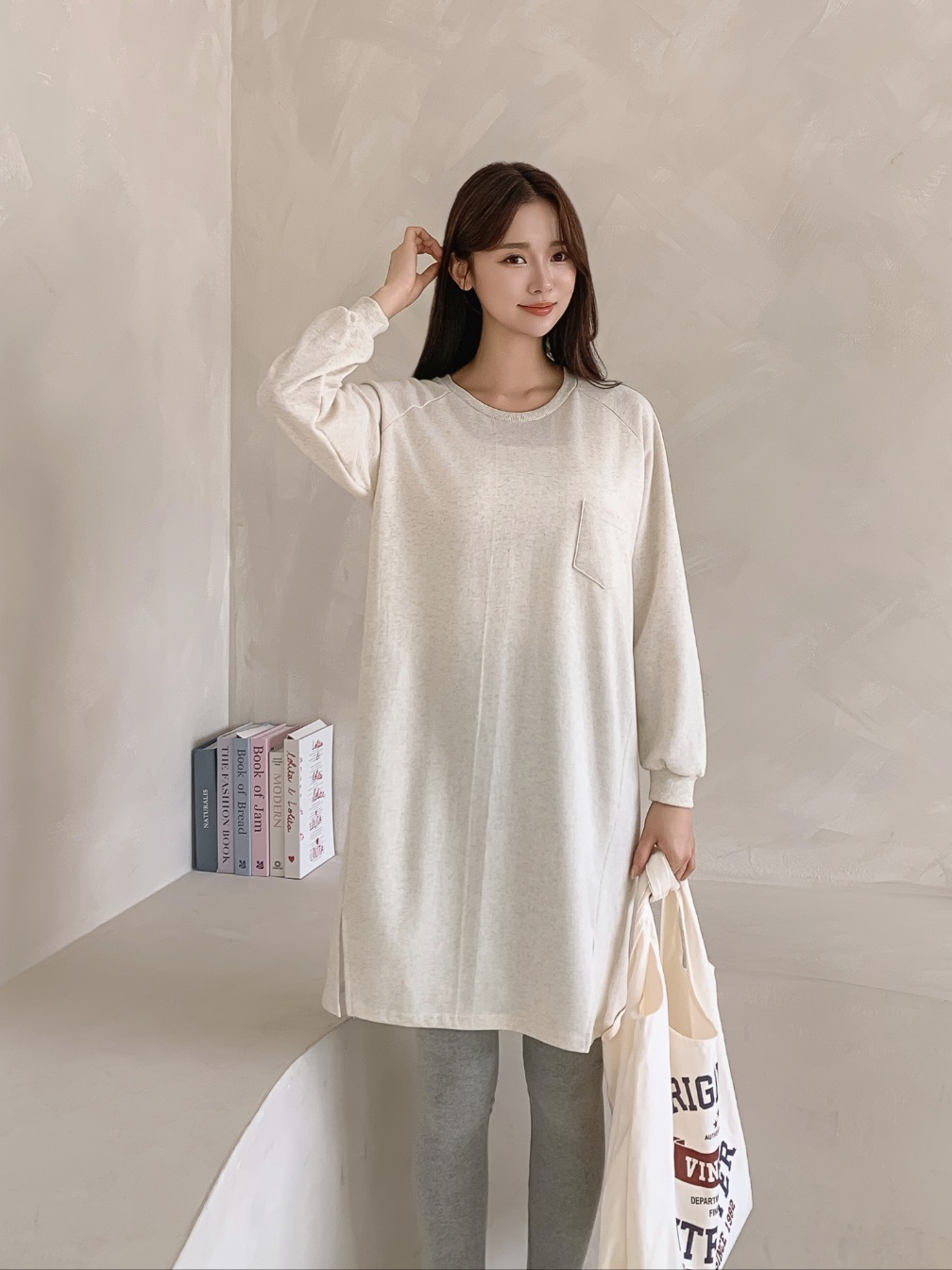 コットンラグラン長袖ミニワンピース | 詳細画像2