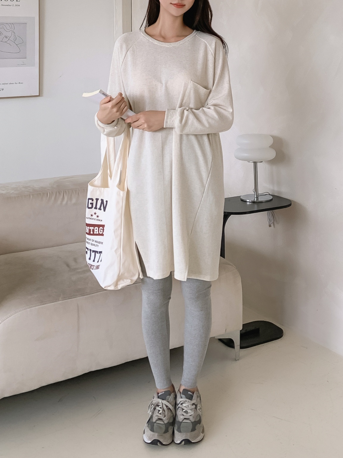 コットンラグラン長袖ミニワンピース | 詳細画像6