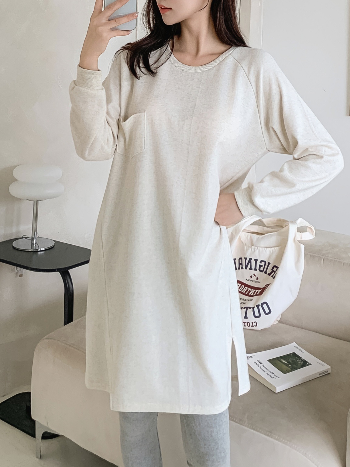 コットンラグラン長袖ミニワンピース | 詳細画像9