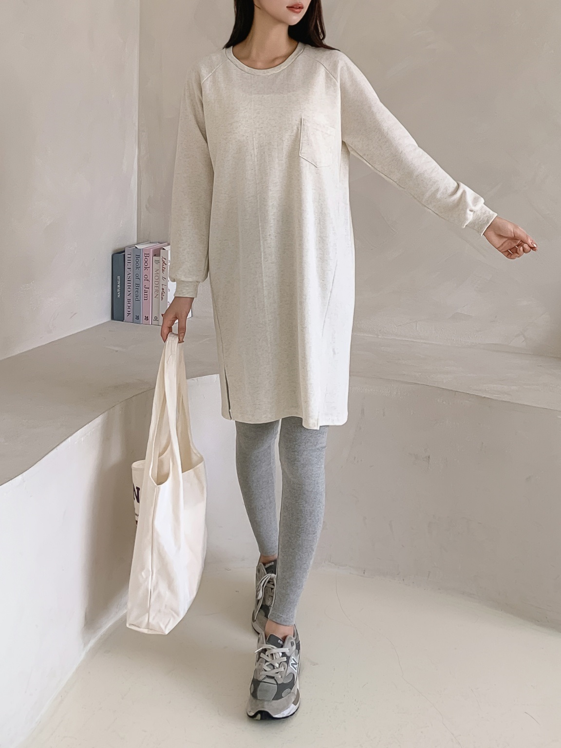 コットンラグラン長袖ミニワンピース | 詳細画像14