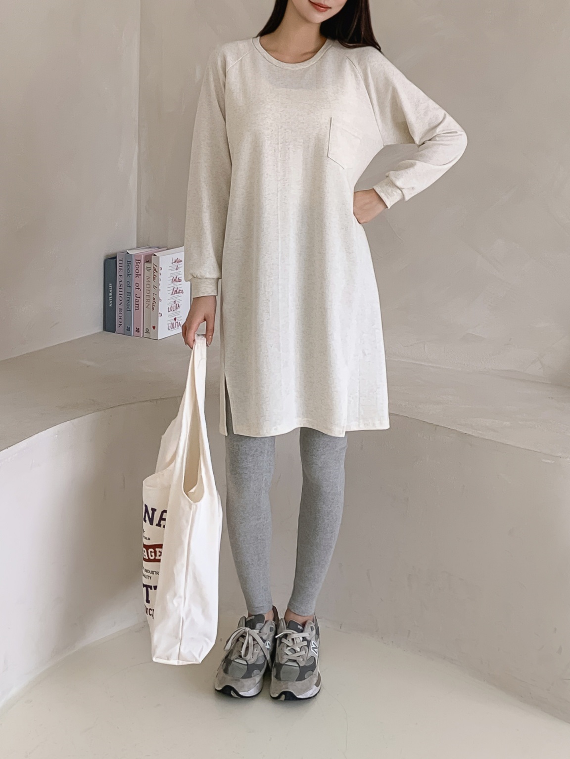 コットンラグラン長袖ミニワンピース | 詳細画像15