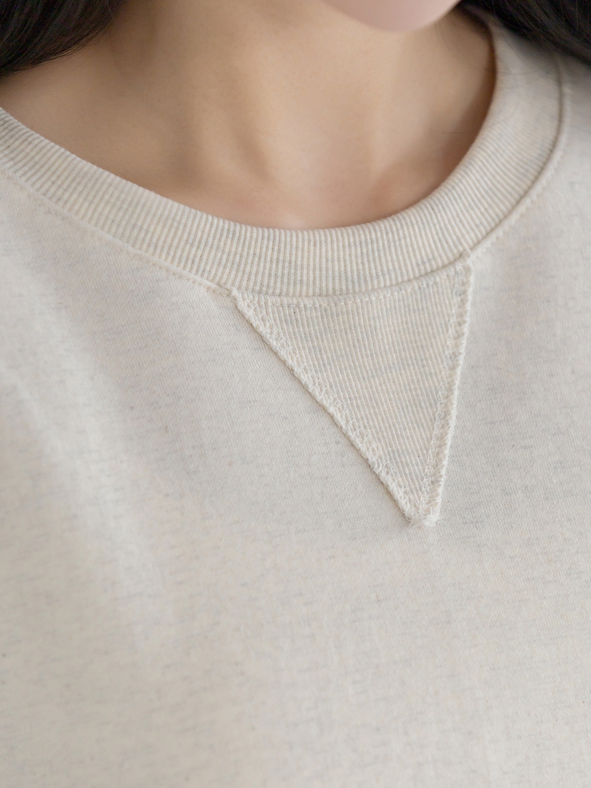 コットンラウンドネックスリットベーシック長袖ミディワンピース | 詳細画像4