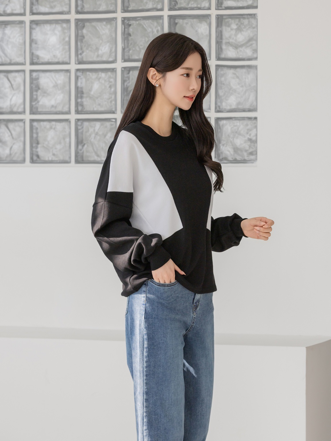 コンビコットンラウンドネックボクシールーズ長袖スウェット | 詳細画像7