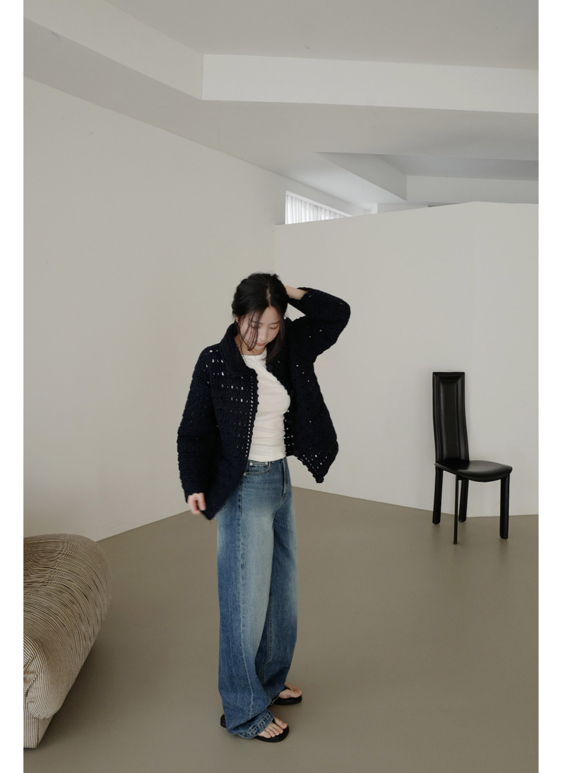 コットンジップアップストレート無地デニムパンツオールシーズン | 詳細画像3