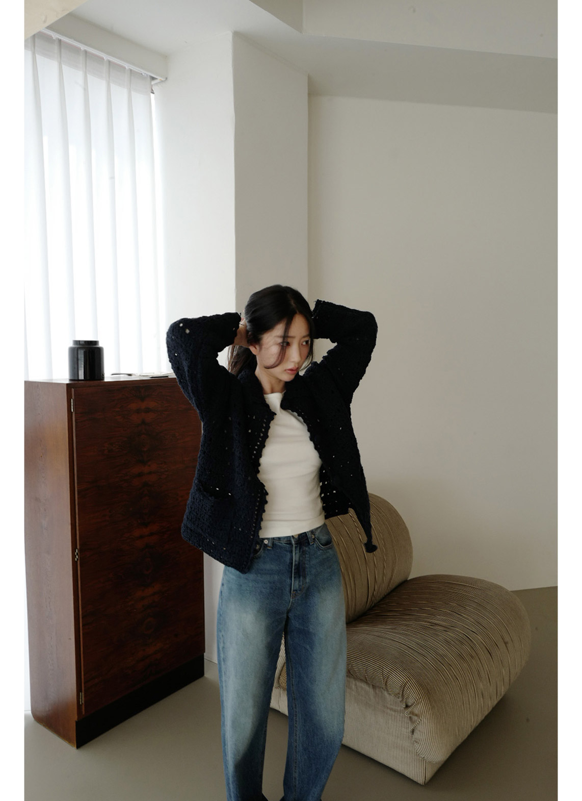 コットンジップアップストレート無地デニムパンツオールシーズン | 詳細画像4