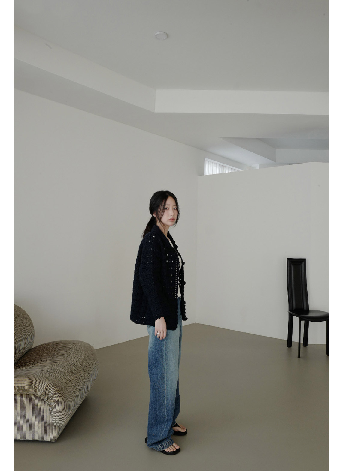 コットンジップアップストレート無地デニムパンツオールシーズン | 詳細画像5