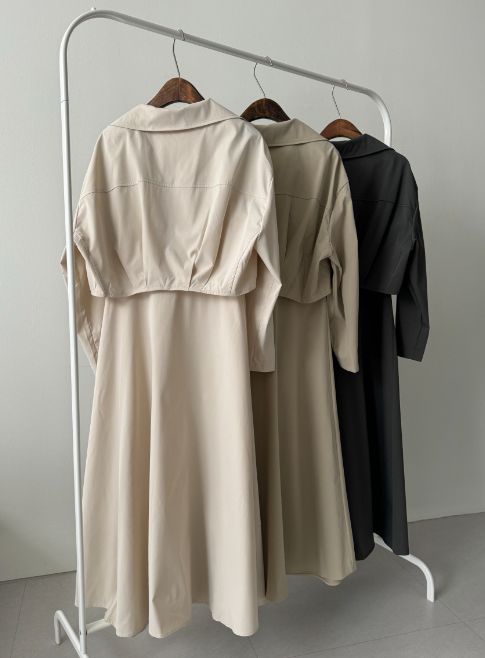 ボタンカラーロング長袖フレアワンピースストラップセット(バックルあり) | 詳細画像2