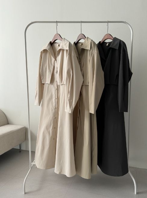 ボタンカラーロング長袖フレアワンピースストラップセット(バックルあり) | 詳細画像3