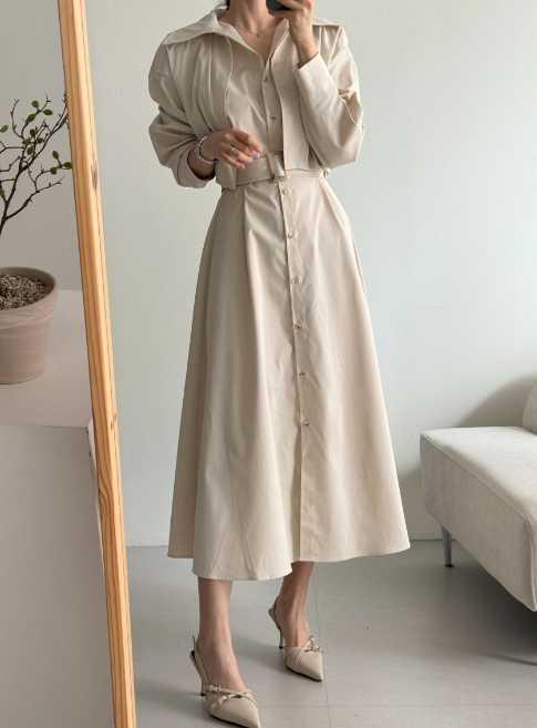 ボタンカラーロング長袖フレアワンピースストラップセット(バックルあり) | 詳細画像5