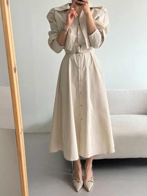 ボタンカラーロング長袖フレアワンピースストラップセット(バックルあり) | 詳細画像7